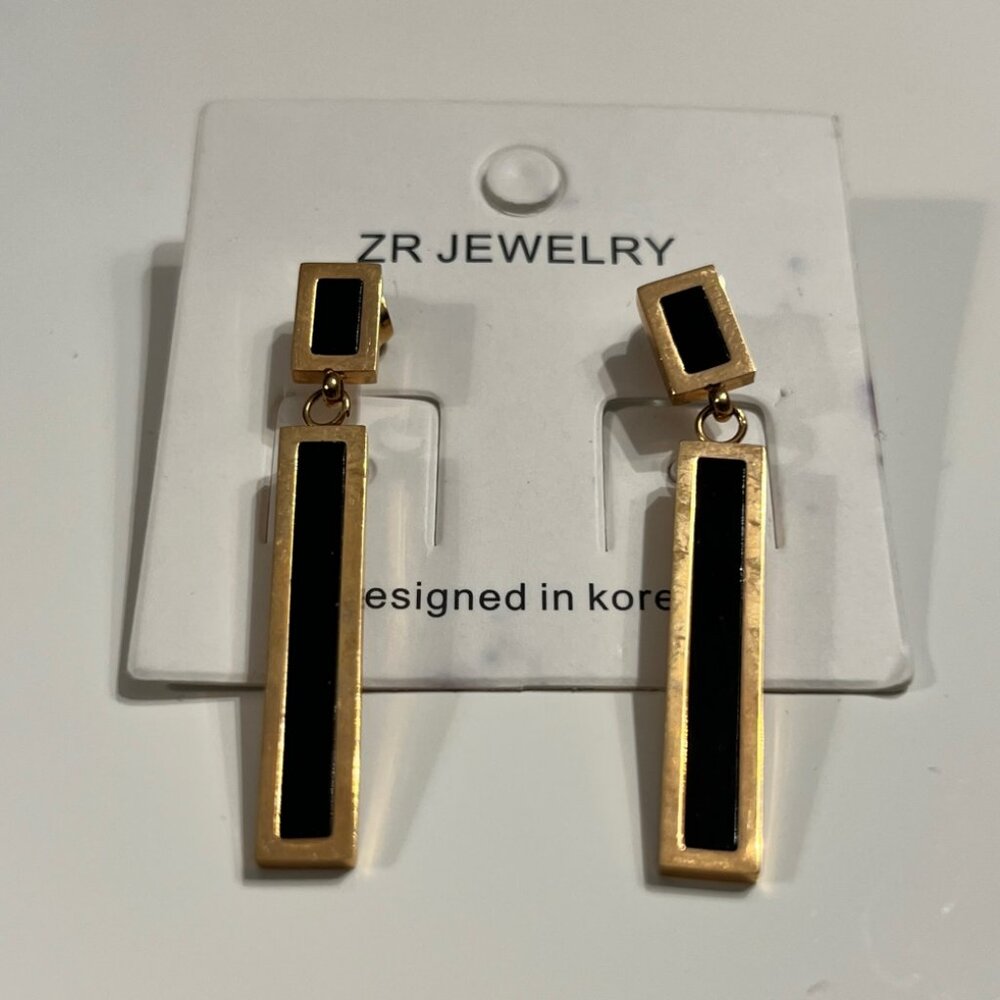 Gold tone and black drop earings